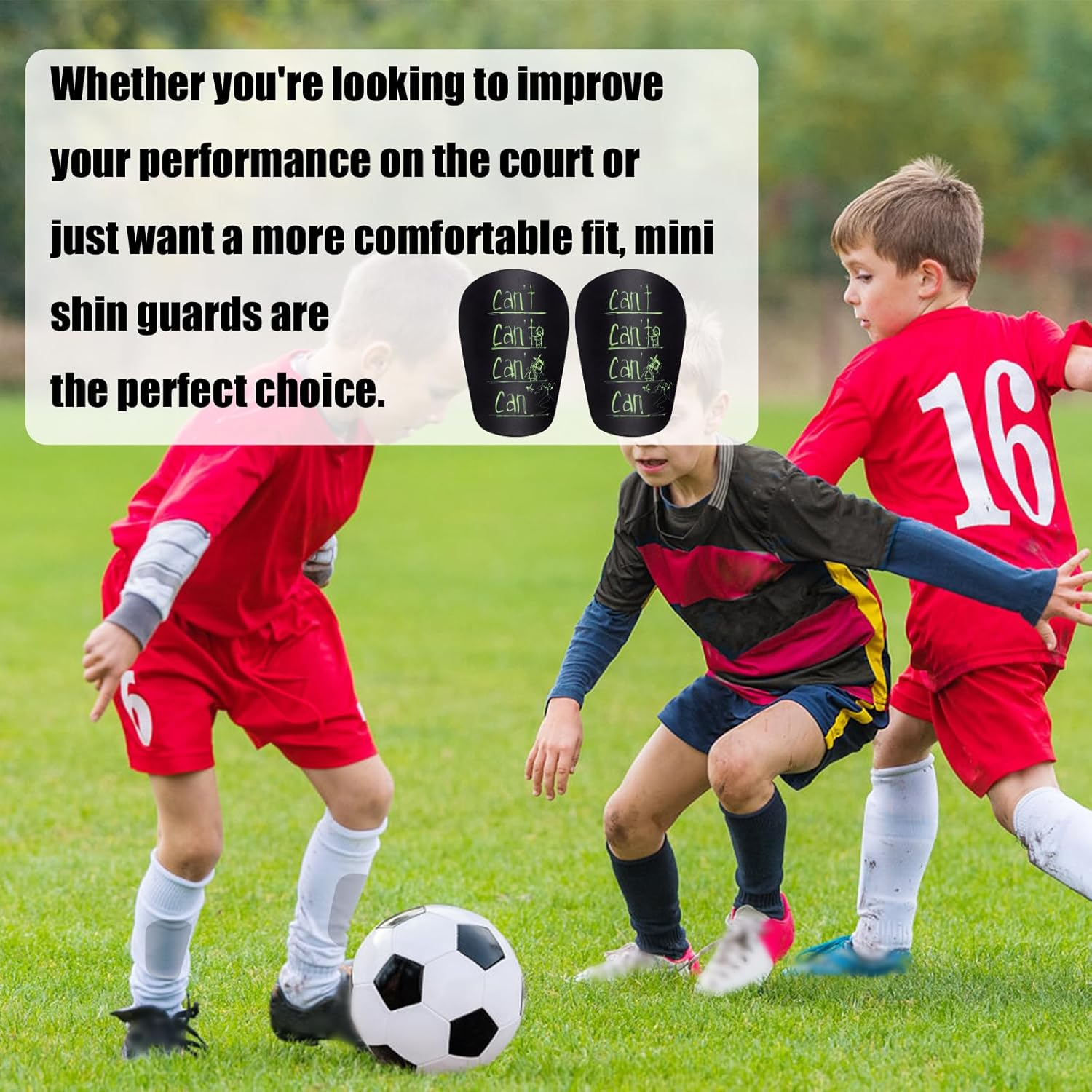 2Pcs Mini Shin Guard, 3.15X1.97 Inch Miniature Soccer Shin Pads Small Shin Protective Tiny Football Shin Supplies Cushion Protection for Kids Youth Adults (Green Text on Black Background) image number 4