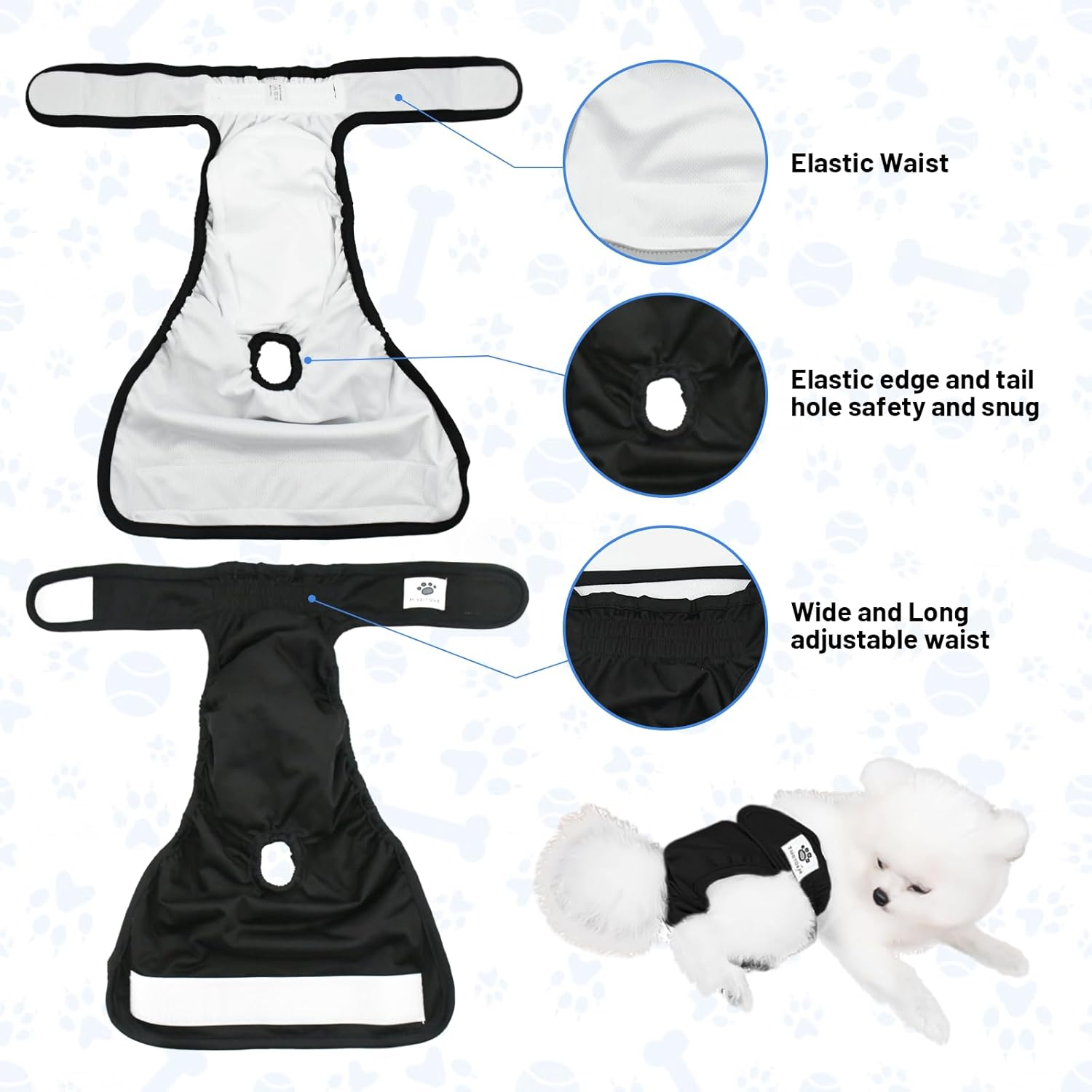 Esoes Reusable Dog Nappies, Machine Washable, Pack of 3 Dog Panties in Heat (Black Grey, M), Machine Washable & Environmentally Friendly, Gift Pet Pads, Pack of 6 image number 2