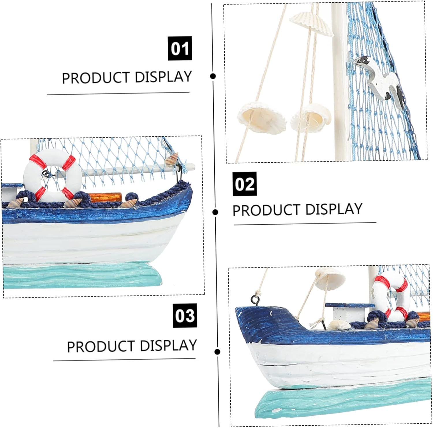 Jojofuny Nautical Decor Wooden Sailing Boat Model Mediterranean Style Boat Ornament image number 5