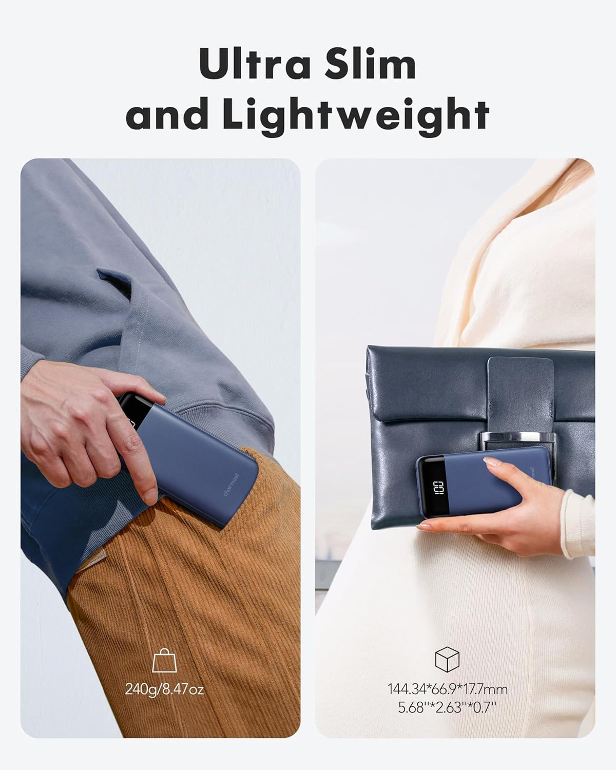 Charmast 10000Mah Power Bank Built in 4 Cables, Slim USB C Portable Charger, LED Display External Battery Pack with 6 Output and 3 Input, Compatible with Iphone, Samsung, Tablets and More(Blue) - Pink image number 2