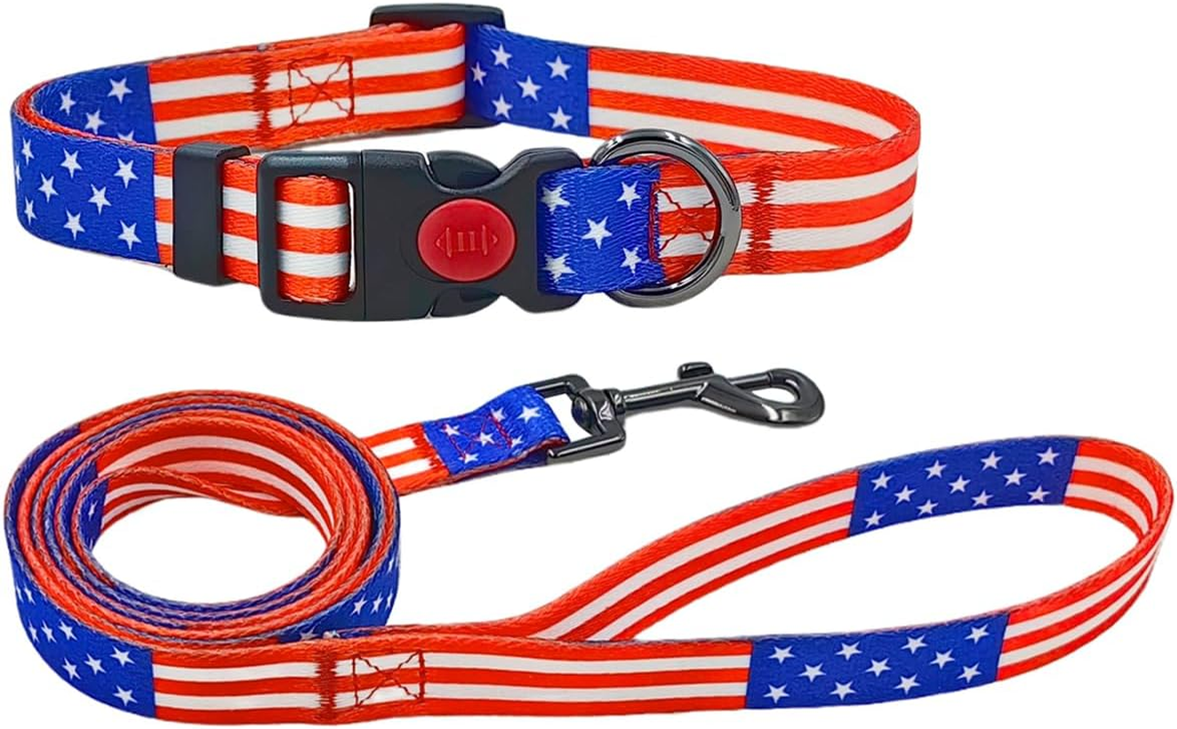 Olahibi Dog Collar Leash Set, Leopard Pattern, Polyester Material, Adjustable Collar and 5Ft Matching Leash, for Small Dogs.(S, Brown Leopard)