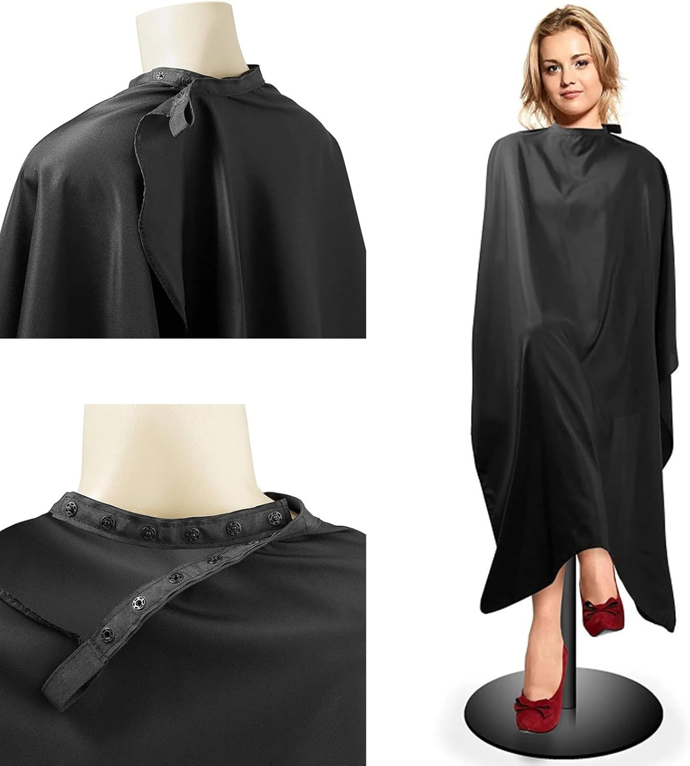 Professional Salon Barber Cape, Hairdressing Waterproof Hair Cutting Cape with Adjustable Snap Closure,Hairdressing Salon Cape,Salon Equipment for Hair Stylist and Home Usehaircut Cape,Black image number 3