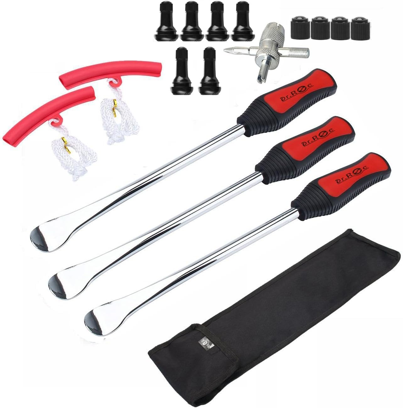 16Pcs Tire Spoon Lever Dirt Bike Lawn Mower Motorcycle Tire Changing Tools with Stable Bag 3 Tire Irons 2 Rim Protectors 1 Valve Stems Set TR412 TR413 image number 5