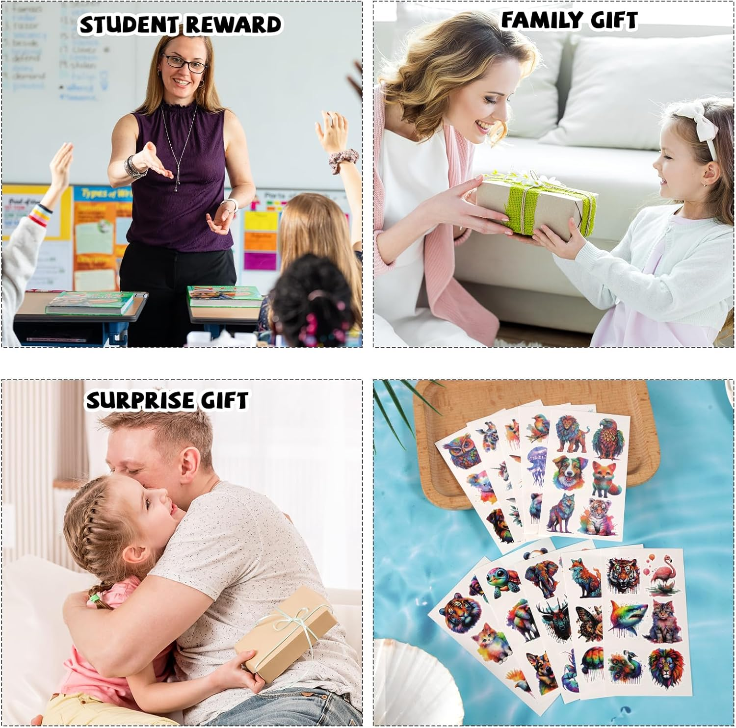 10 Sheets Kids Tattoos Temporary, Watercolor Animal Temporary Tattoos Cute Fake Stickers for Body Arm Shoulder for Birthday Party Supplies (Style 2)