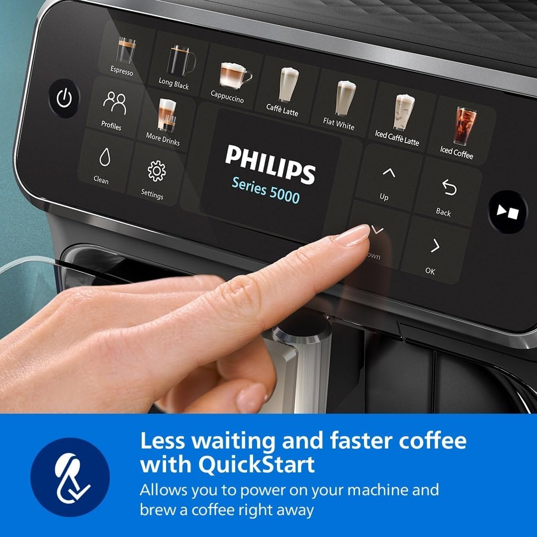 Philips 5500 Series Fully Automatic Espresso Machine &ndash; 20 Hot & Iced Coffees, Quick-To-Clean Lattego Milk System, 40% Quieter with Silentbrew, Less Waiting with Quickstart, Glossy Black (EP5541/20)