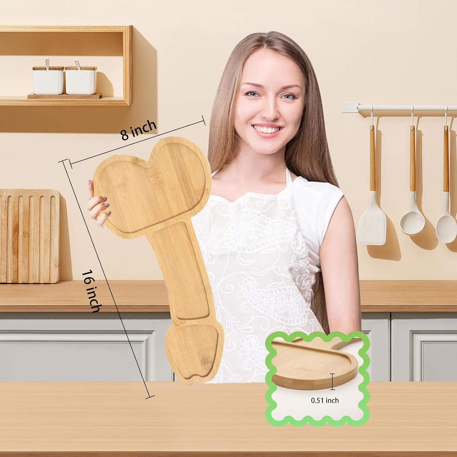 Doloburn Solid Wood Rustic Modern T-Shaped Appetizer Board, 16 Inches X 8 Inches, Bamboo Grain, Perfect for Housewarming & Bachelorette Party, Reusable, Smooth Finish, Hand Wash Only, DISHWARE_PLATE image number 3