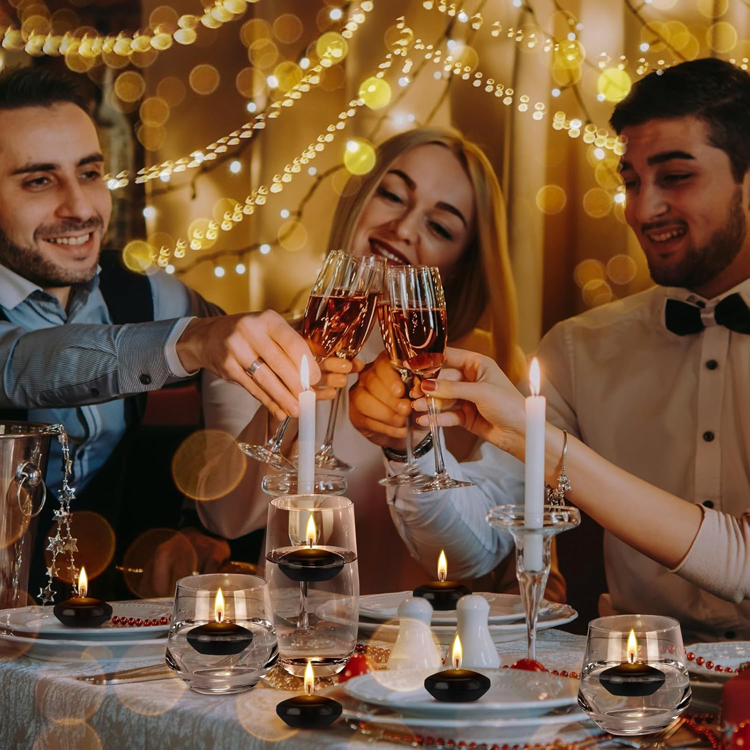 Nuanchu 30 Pcs Black Floating Candles Centerpieces Bulk 1.5 Inch Small Unscented Votive Floating Candles Decoration for Valentine'S Day Party Wedding Anniversary Holiday Party Gifts Home Pool Decor - Orange image number 6