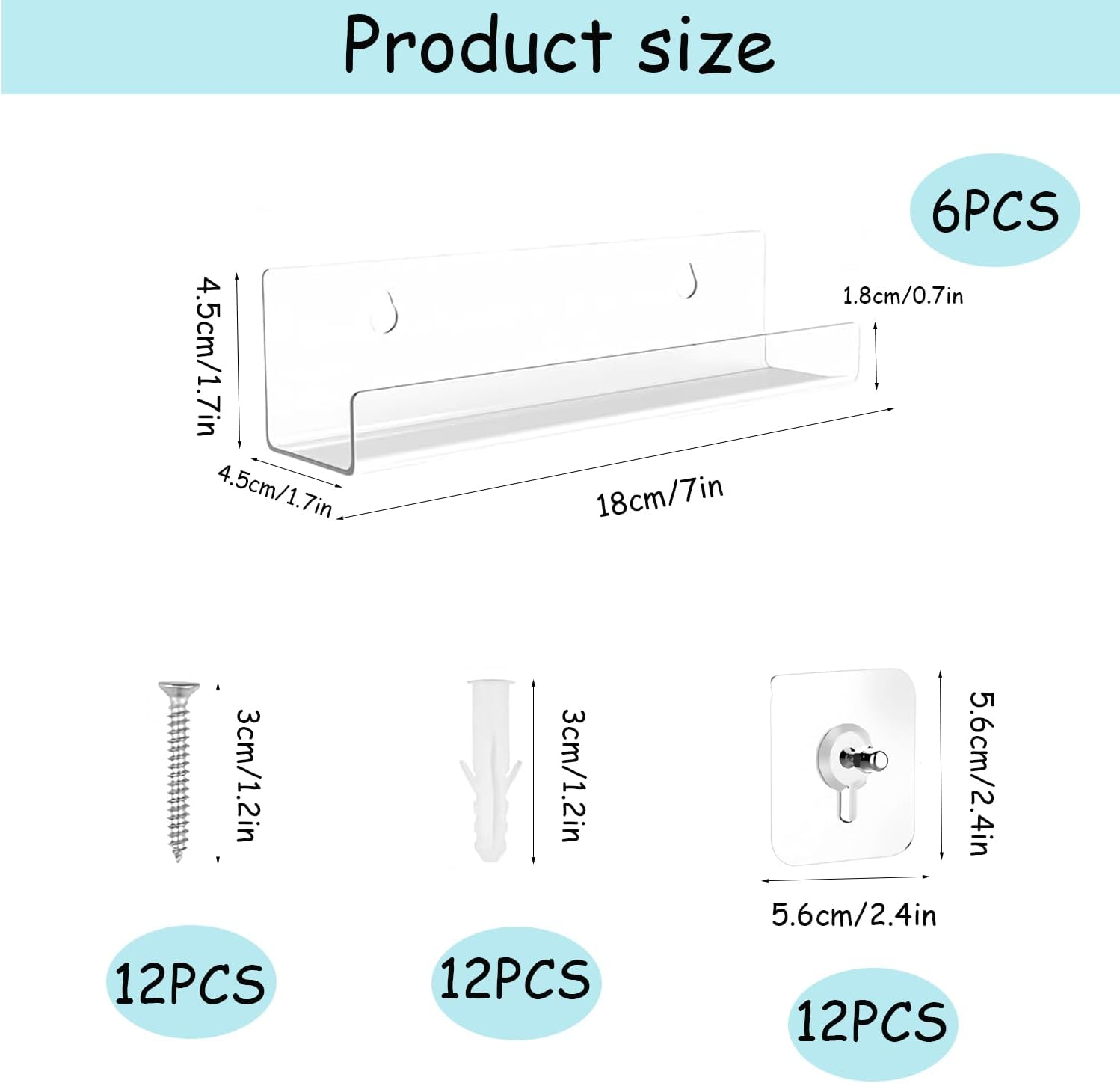 Xinghonyac 6 Sets Vinyl Record Shelf Wall Mount, 7 Inch Clear Acrylic Album Record Holder Display, CD Rack, Record Wall Display Rack, Children'S Bookshelf, Magazine Rack, Picture Wall Shelf image number 6