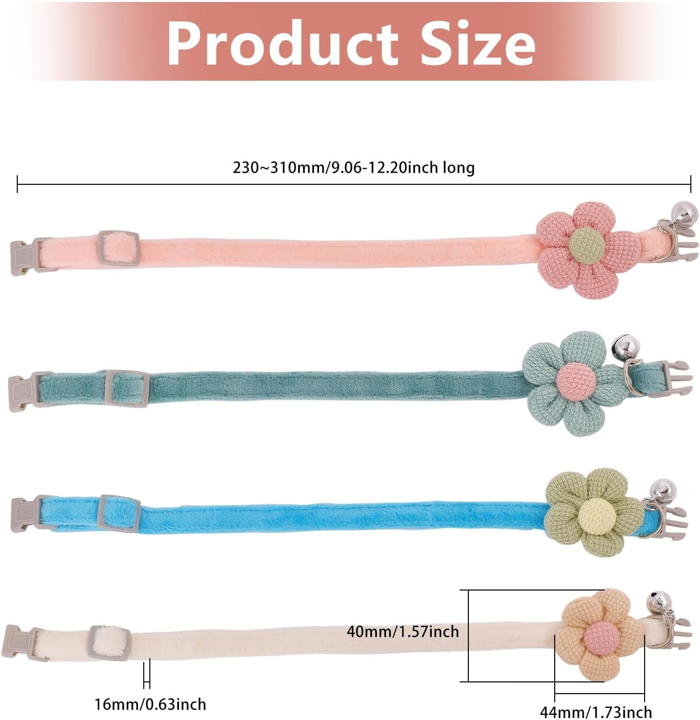GLOBLELAND 4 Pieces 4 Styles Knitted Cat Collars with Bells Cute Kitten Flower Collars Pet Necklace Accessories with Safety Clasp Adjustable Safety Collar image number 4