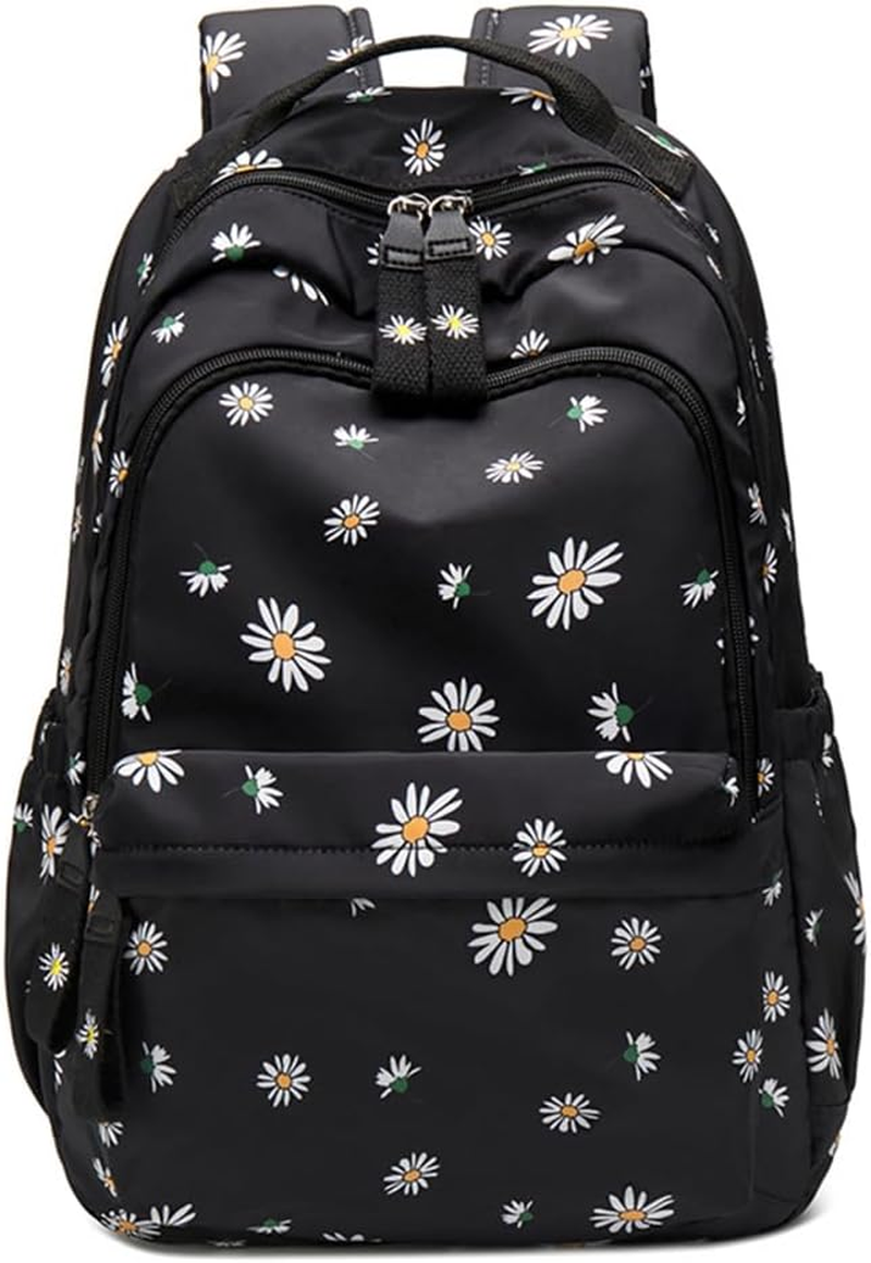 Cats or Daisy Print Girls Backpacks, Water-Resistant Casual School Bags Daypacks