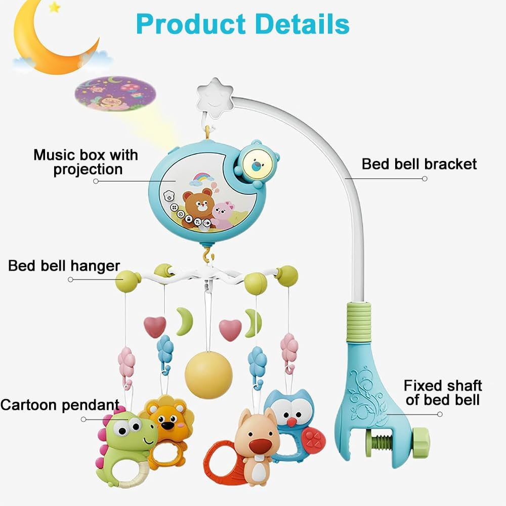 Baby Mobile for Crib, Crib Mobiles with Music and Lights, Nursery Musical Mobile for Bassinets Toys Hanging Girls Boys, Musical Mobile Arm for Pack and Play, Space Portable Animal Mobile Clip On image number 3