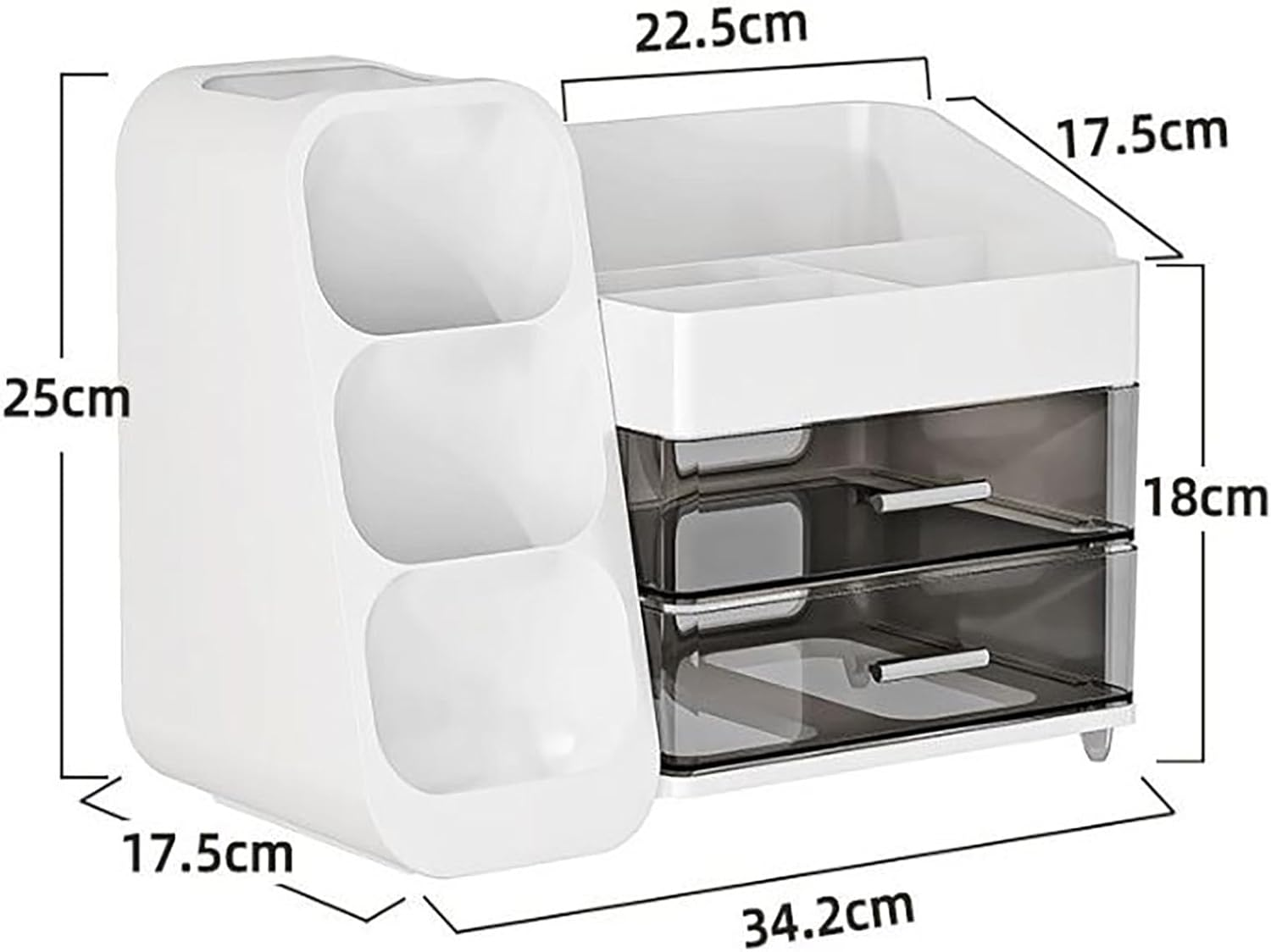 SYGELER Makeup Organizer with Drawers, Brush Holder, Bathroom Vanity, Storage and Organizing Box, White Skincare and Beauty Tool Storage Box