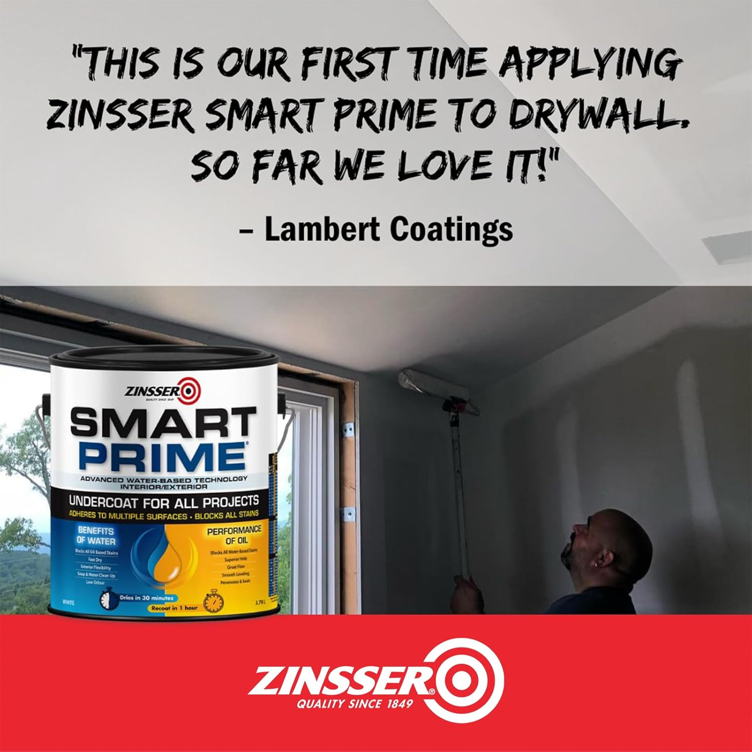 Zinsser Smart Prime Interior & Exterior Primer | Low VOC, Water-Based, Oil-Like Performance | Stain Blocking, Mould Resistant | Ideal for Walls, Trim, Ceilings, and More, White, 1 Litre image number 4