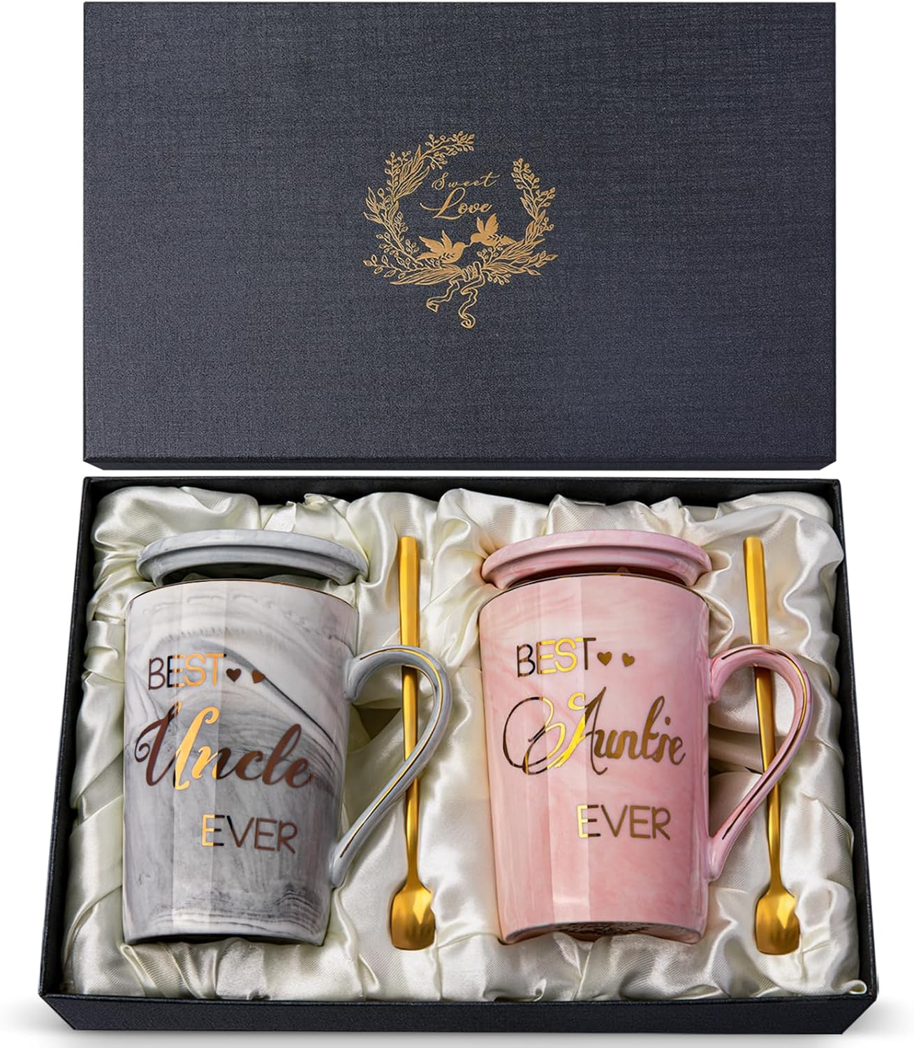 Best Aunt Uncle Ever Coffee Mug, Auntie Cup Uncle Mug, Christmas Birthday Gifts for Aunt and Uncle, Mothers Fathers Day Presents for Uncle Aunt from Nephew Niece, 14Oz Marble Gold Print Mug, Pink Grey image number 4