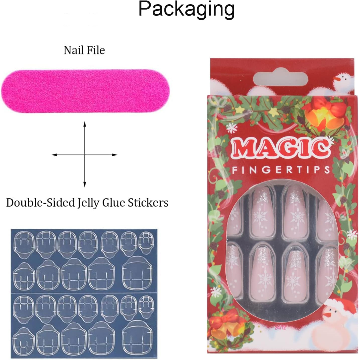 24-PCS Christmas Press on Nails Medium Fake Nails Snowflake Pattern False Nails Silver Glitter Fake Nails Glossy False Nails Full Cover Acrylic Nails for Women & Girls image number 1