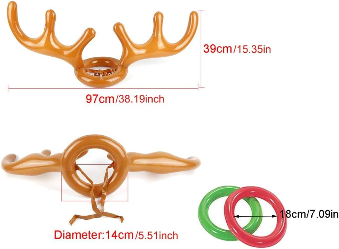 4 Pack Inflatable Reindeer Antlers Ring Hook Game, Christmas Party Antler Hat Games for Kids Adults Family Indoor Outdoor Carnival Xmas Games (4 Antlers 16 Rings) image number 6