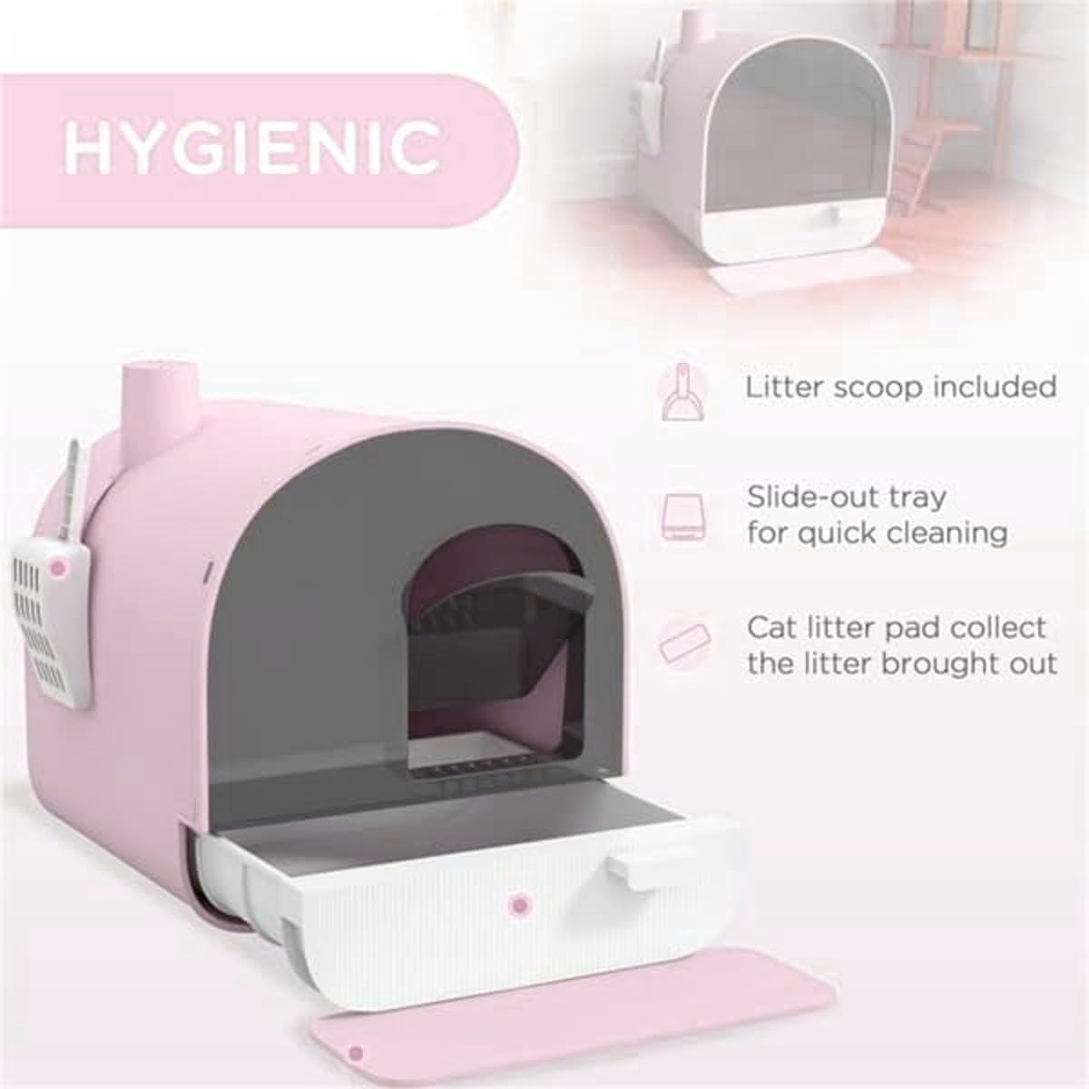 AIMALL Enclosed Cat Litter Box, Large Drawer Type with Activated Carbon Filter, Double Anti-Tracking - Green image number 3