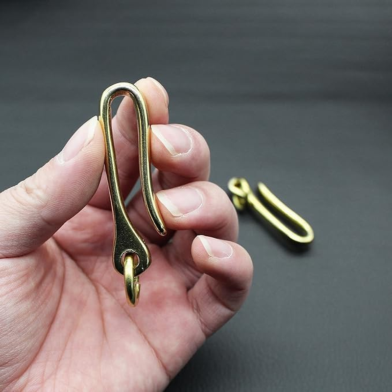 Solid Brass U Hook Key Loop Pocket Clip with Ring, Simple Style Car Keychain for Men Women image number 3
