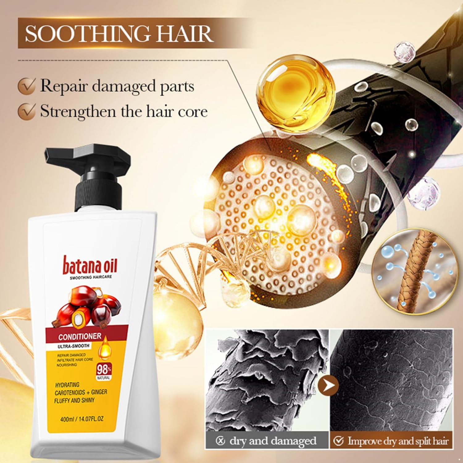 Yhong Nourishing Batana Oil Hair Conditioning Mask 1Pc for Dry Damaged Hair Hydration Repair Frizz Reduction and Silky Softness Men Women White One Size image number 6