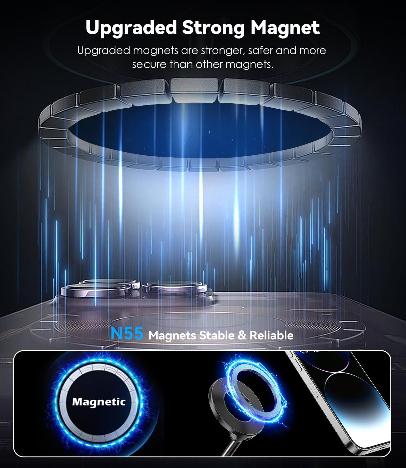 Cloudvalley Magnetic Car Phone Holder, [360&deg; Adjustable] Car Phone Holder, [Strongest Magnetic] Foldable Suction Car Holder for Iphone Magsafe Series and All Phones, Black - White image number 2