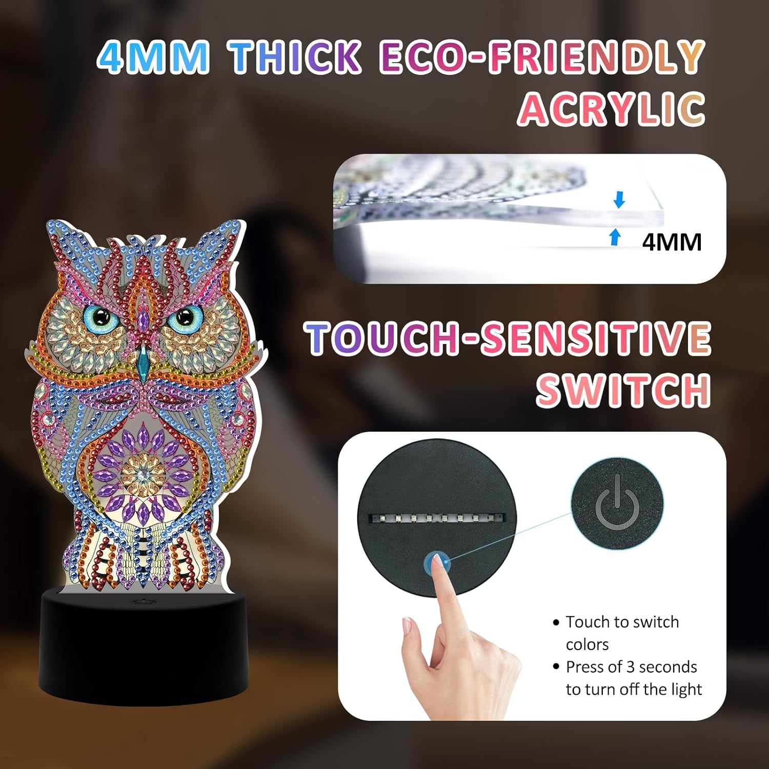 ZUNGGWOK Diamond Painting Kits for Girls 3D Painting Craft Kits Night Lights,Diy Art Kits for 6 7 8 9 10 11 12 Year Old Girls Boys Birthday Gift - Owl