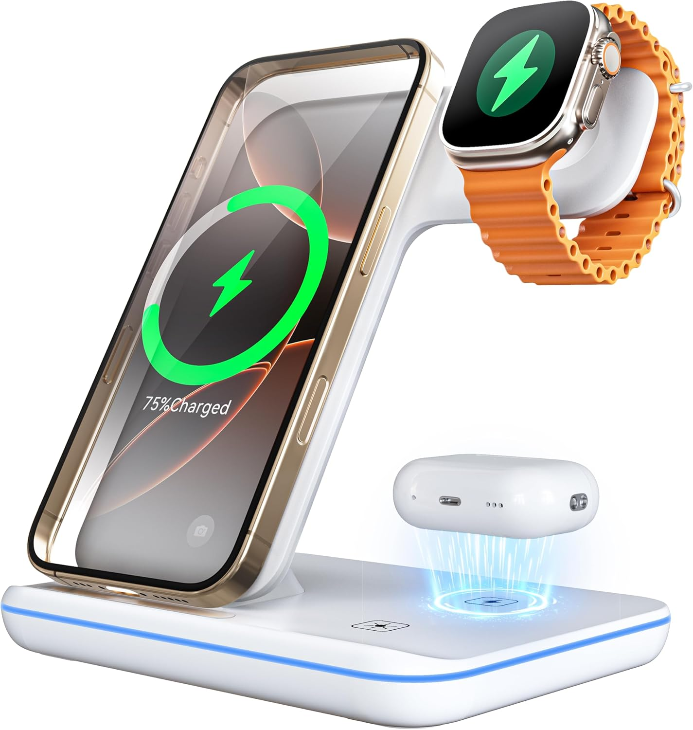 3-In-1 Wireless Charger for Apple, 15W Fast Wireless Charging Station, 3 In1 Wireless Charger Dock Compatible with Iphone 16/15/14, Airpods, Apple Watch, Iwatch 10/9/8 image number 4