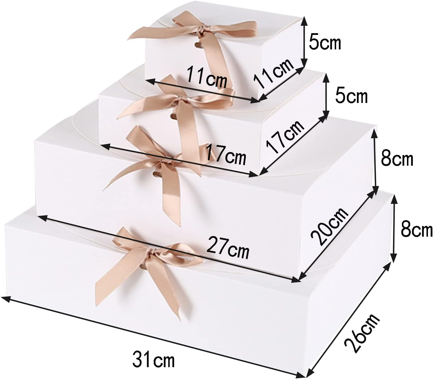 10 Pack Gift Boxes with Ribbon, 27X20X8Cm White Kraft Paper Boxes, Foldable Square Gift Wrap Boxes Bulk Presents Package Boxes for Gifts, Crafting, Candy, Party Favors image number 4