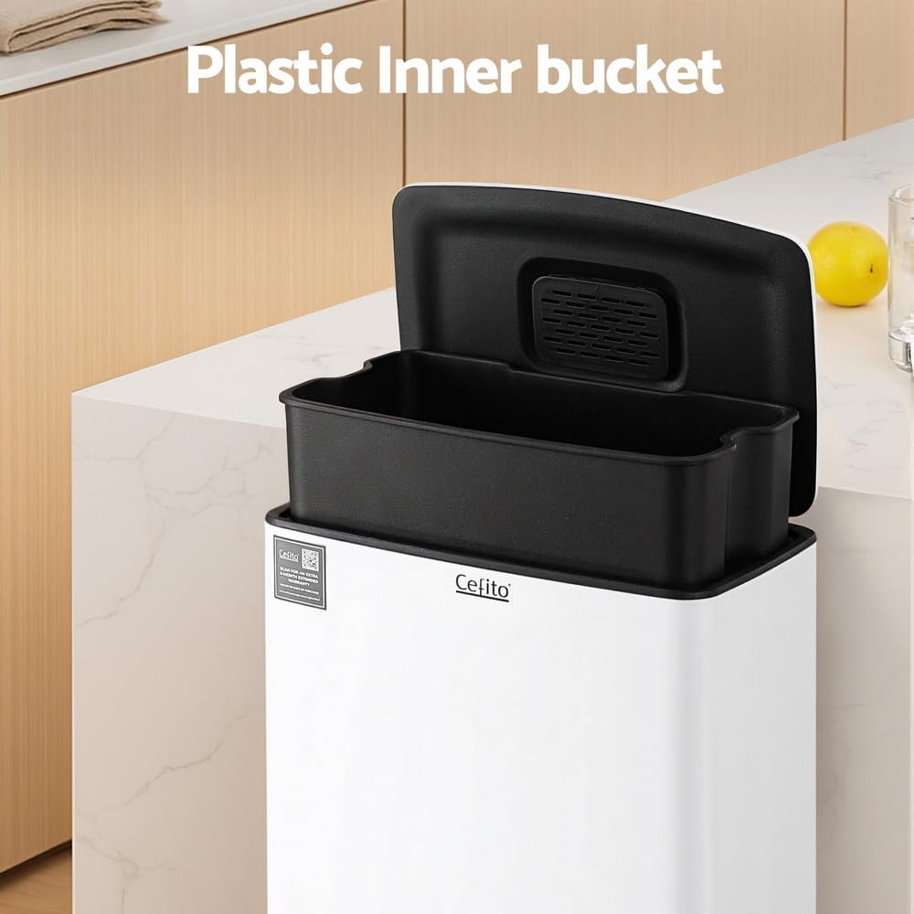 Cefito Pedal Bins Rubbish Bin Waste Recycle Dustbins Kitchen Trash Can 40L White image number 6