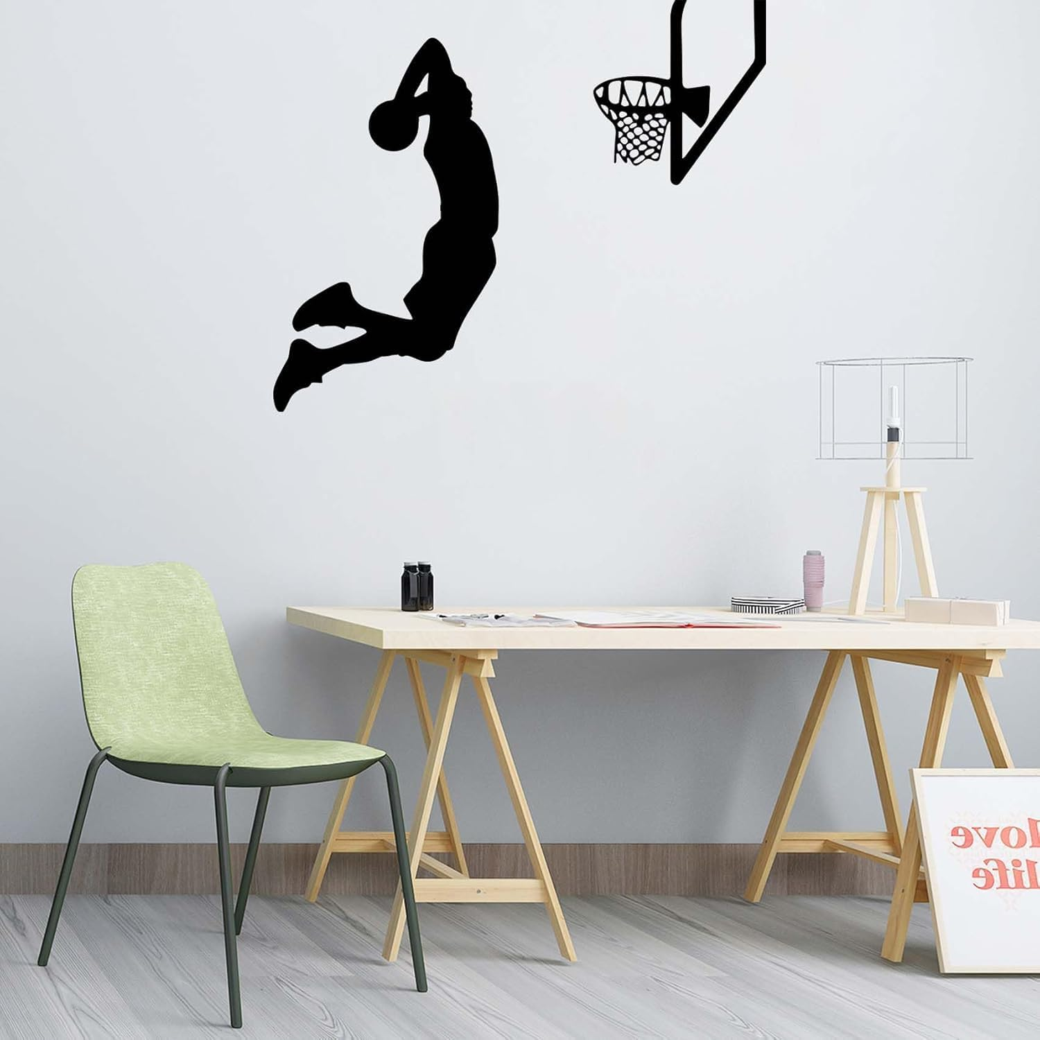 Basketball Silhouette Wall Decals - Slam Dunk Players Vinyl Stickers for Boys Room, Removable Sports Decor in Bedroom/Living Room, DIY Peel & Stick Home Art Decoration, 24X20.1 Inch image number 2