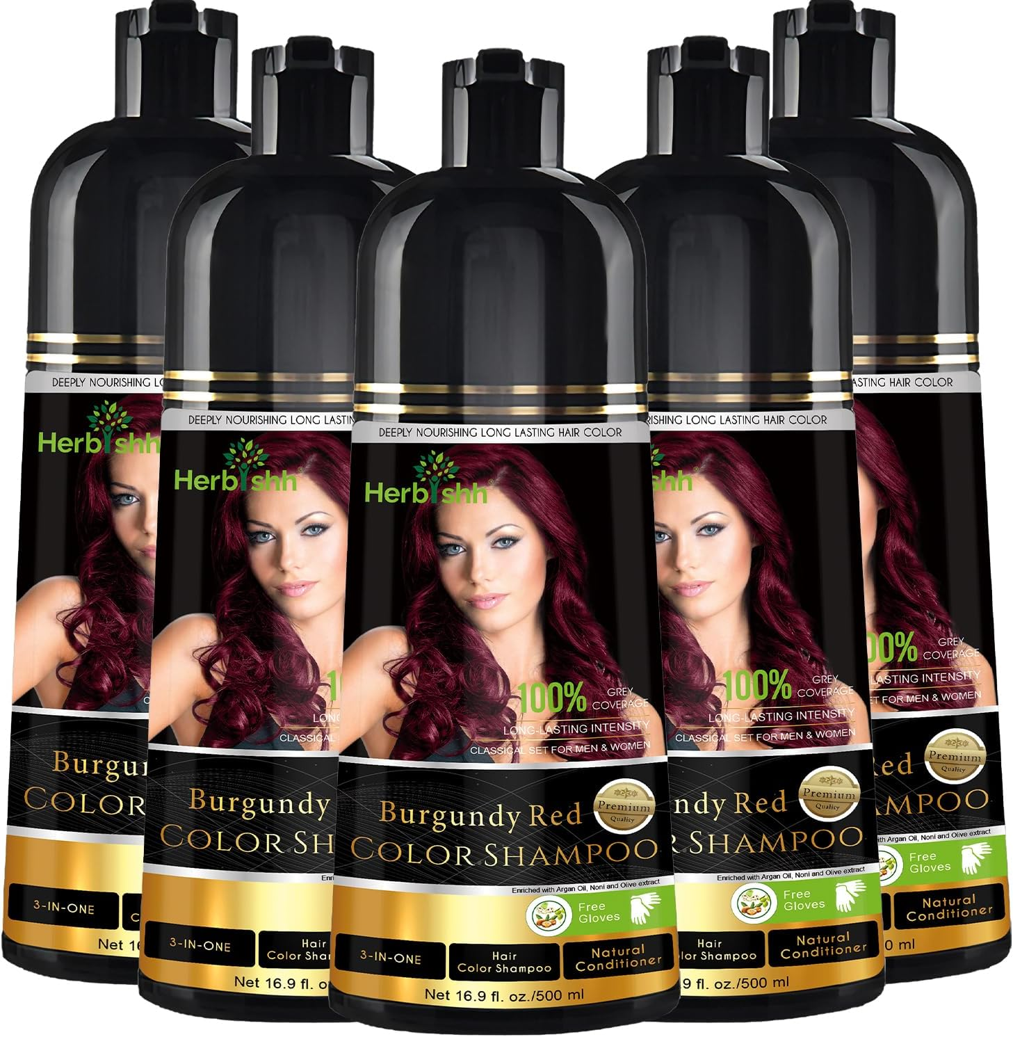 Herbishh Pack of 5 Hair Color Shampoo for Gray Hair &ndash; Natural Hair Dye Shampoo &ndash; Colors Hair in Minutes &ndash; Long Lasting&ndash;500 Ml &ndash; 3-In-1 Hair Color &ndash; Ammonia-Free (Chestnut Brown)