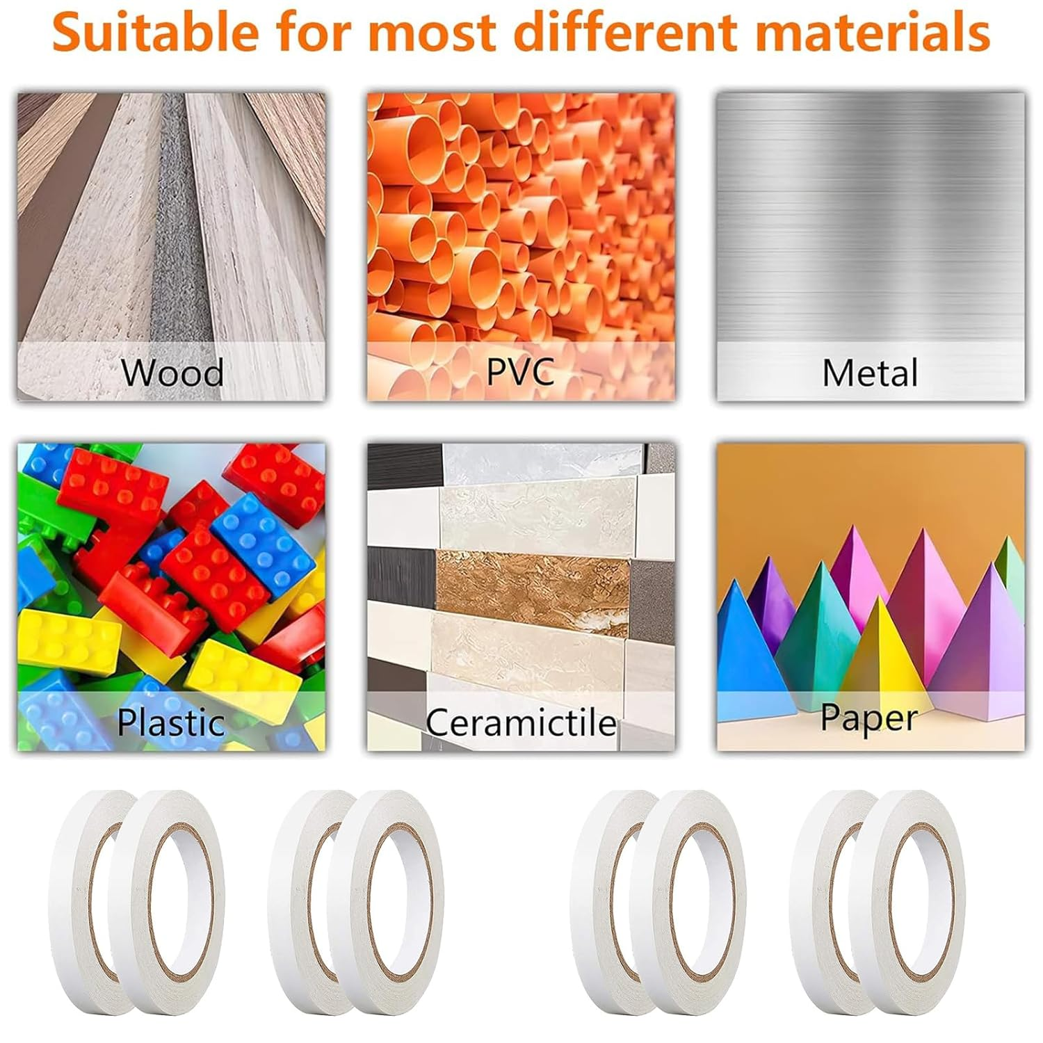 8 Rolls Double Sided Tape, Strong Self-Adhesive Tape 15Mm X 12M Each Roll for Craft Supplies, DIY Craft Projects, Handwork, Gift Wrapping and Office School Stationery Supplie image number 4