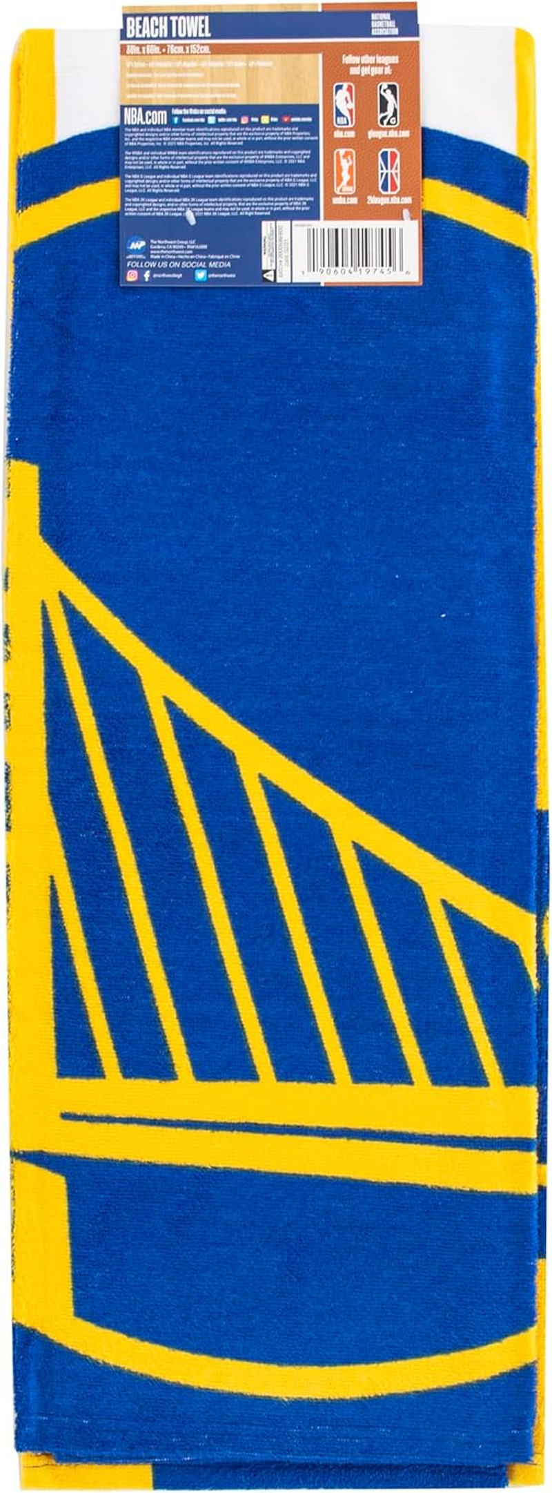NORTHWEST NBA Golden State Warriors Beach Towel, 30" X 60", Zone Read image number 4