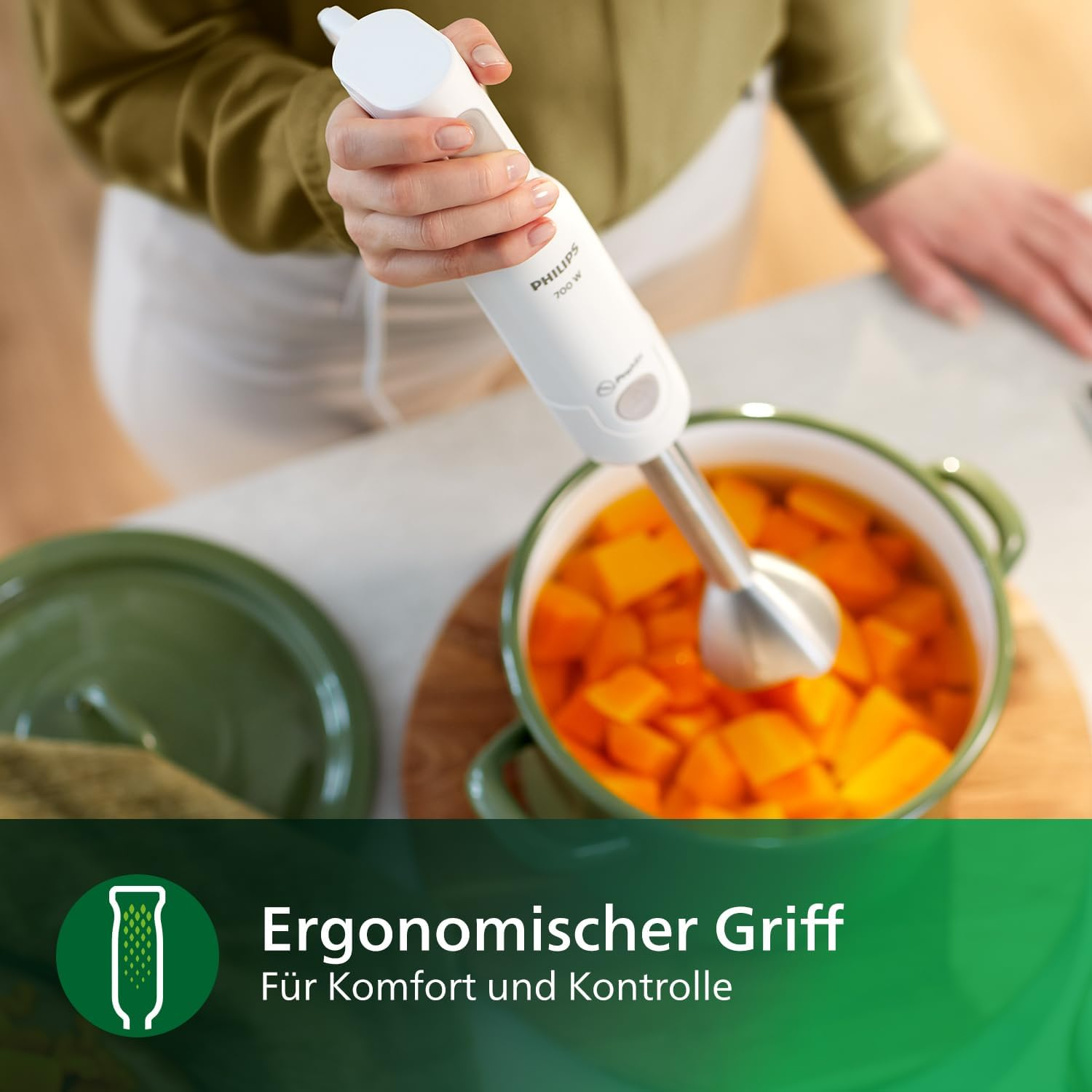 Philips Daily Collection Promix Hand Blender, Intuitive Simple, Powerful, 650 W, Ergonomic Design, Splash Guard for Knife Unit, Plastic/Metal (HR2534/00) image number 4