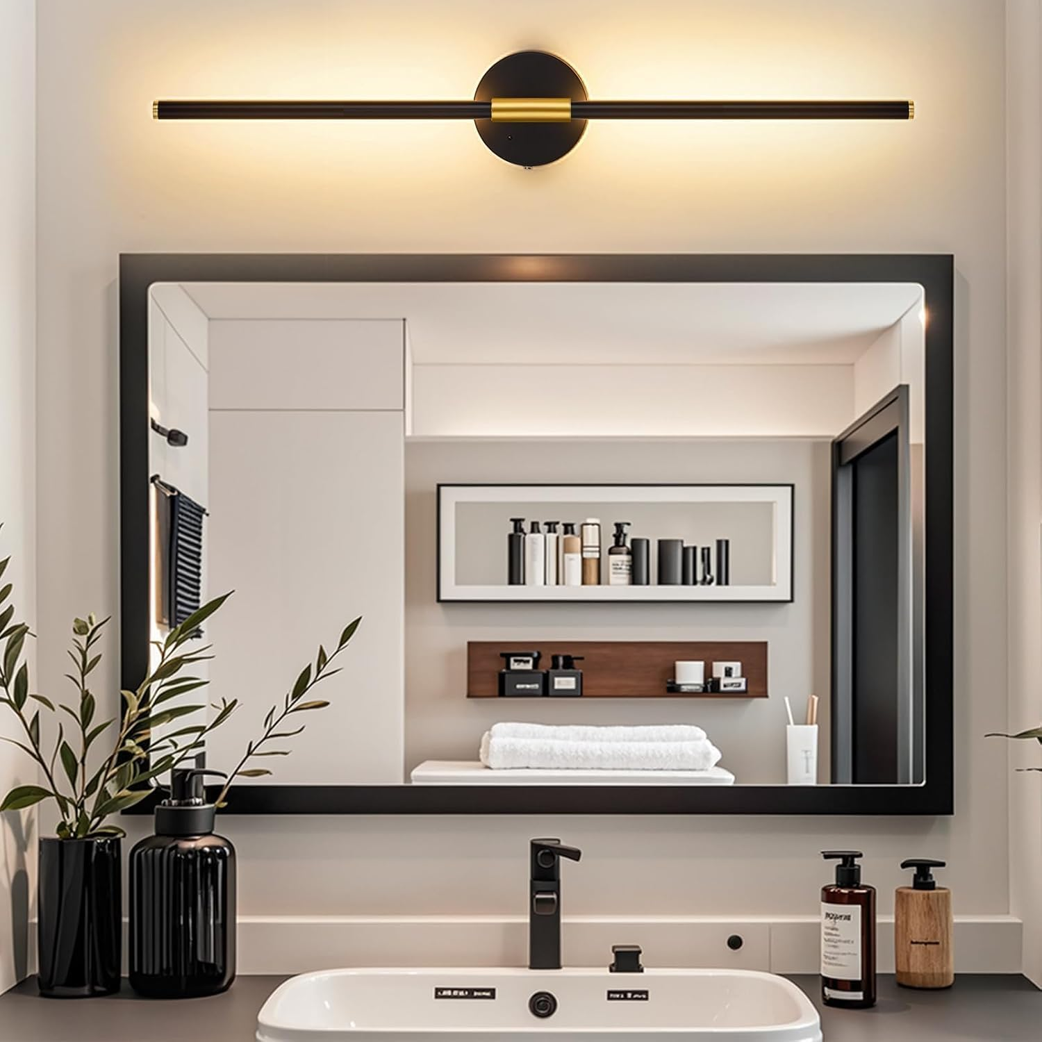 Battery Operated Wall Sconces Set of Two, 360&deg;Rotate Wireless Rechargeable Wall Sconces with Remote Control, Black Gold, Dimmable, Timing Decor Lights for Bedroom Hallway, 28.5 Inch