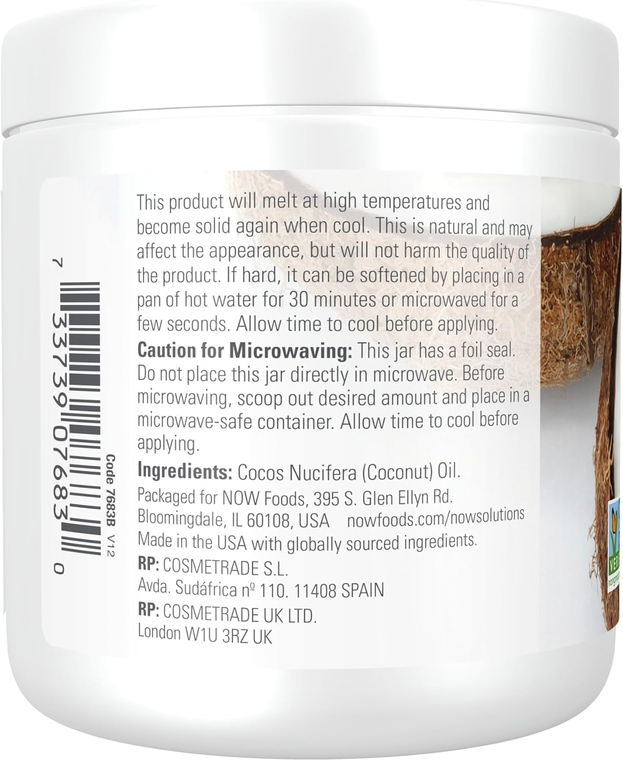 NOW Solutions, Coconut Oil, Naturally Revitializing for Skin and Hair, Conditionin Moisturizer, 7-Ounce image number 3