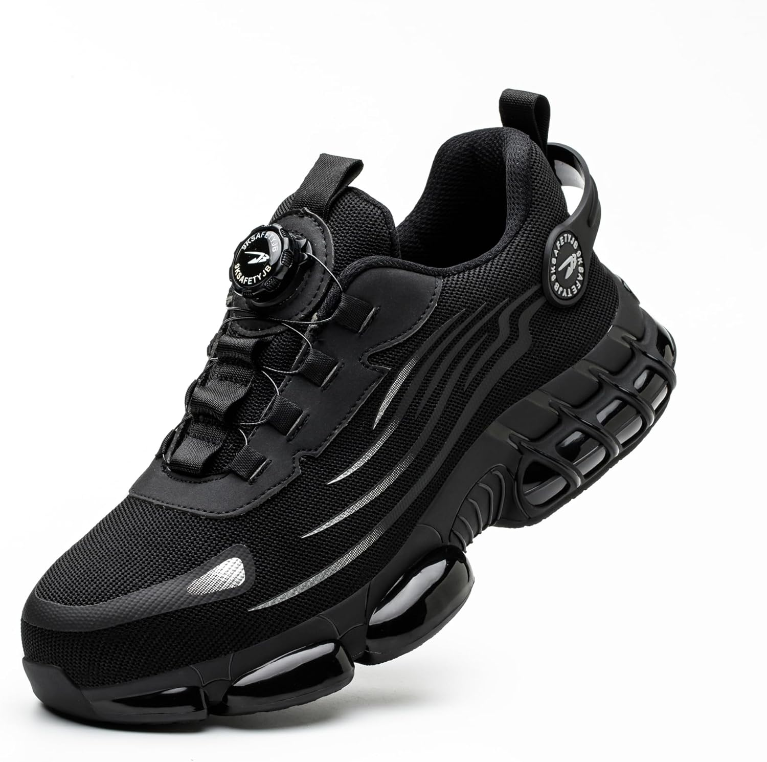 USOR Steel Toe Shoes for Men Women Non Slip Work Shoes Rotating Button Shoelaces Indestructible Steel Toe Sneakers Lightweight Air Cushion Composite Toe Safety Shoes image number 3