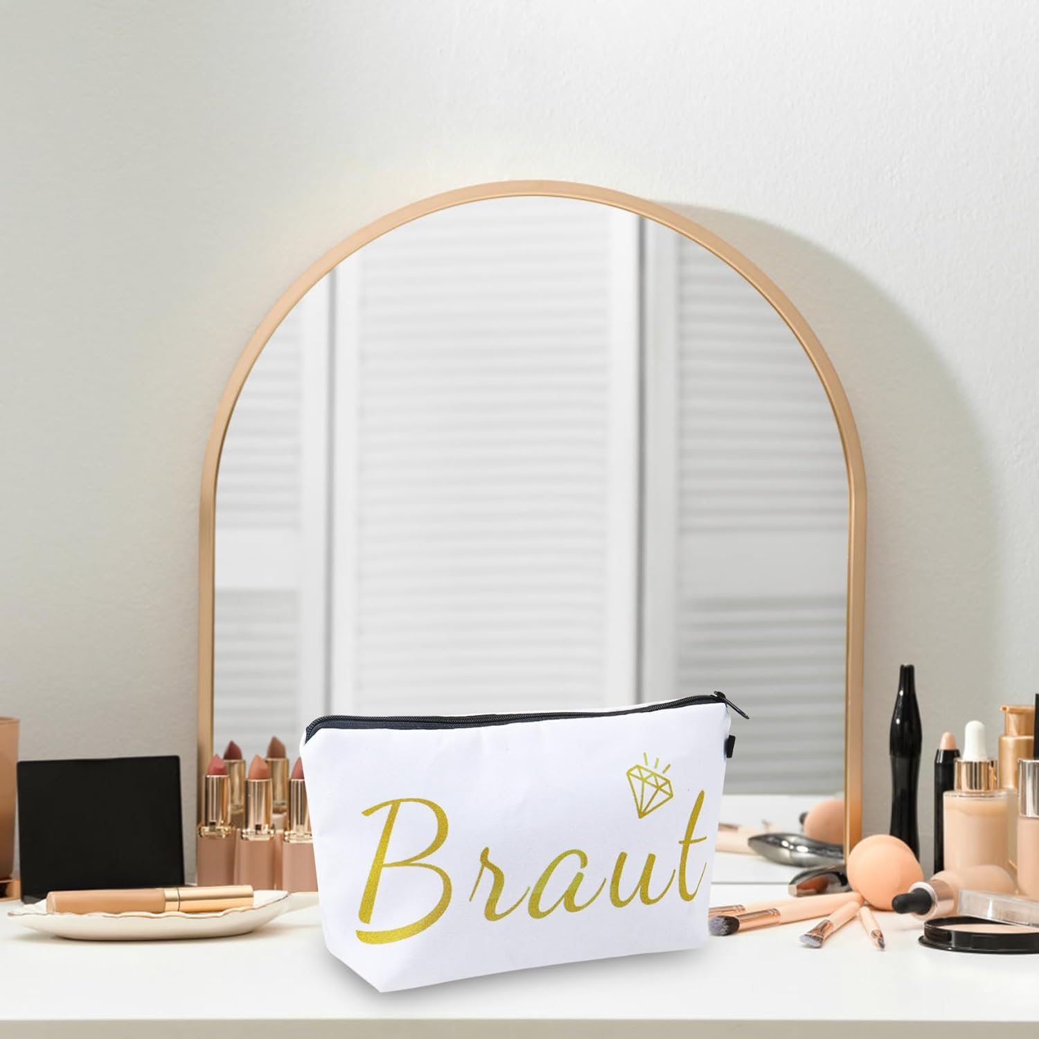 Bride Gifts Bridal Makeup Bag Bride Travel Cosmetic Bag Bridal Bag for Wedding Stag Night Bridal Shower Party Accessories, White image number 2