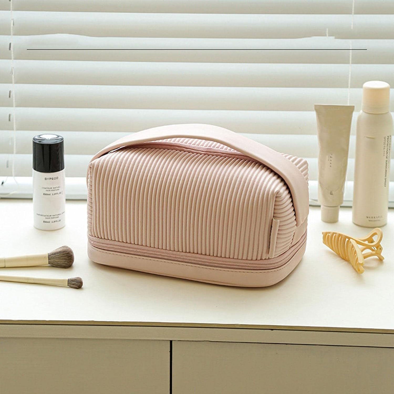 Toiletry Bag for Traveling,Water Resistant Makeup Organizer with Convenient Handle - Cute Travel Shaving Kit Toiletries Cosmetic Bags for Bathroom - Pink image number 3
