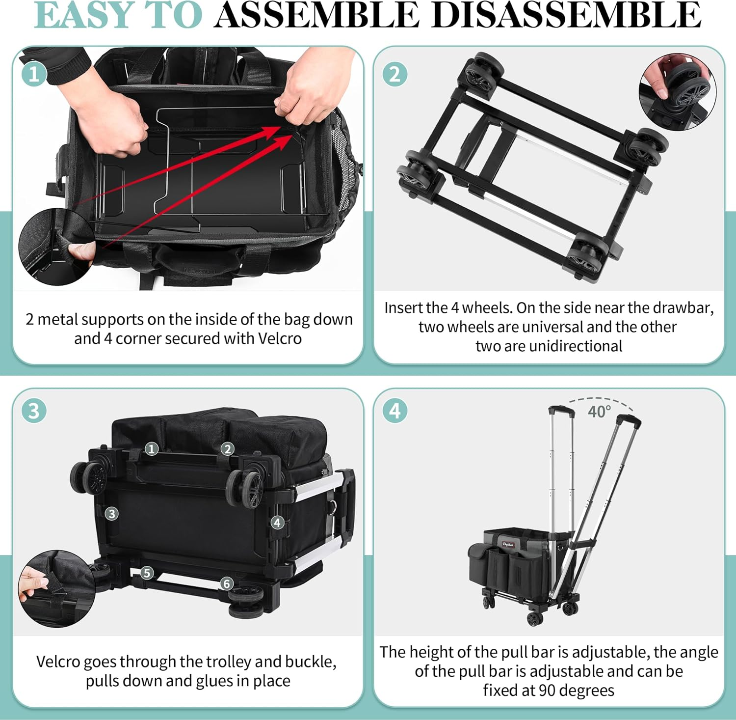 Chyaidach Rolling Cleaning Caddy, Cleaning Supplies Organizer with Trolley, Wearable Cleaning Tote Bag on Wheels with Hard Bottom, Cleaning Carts for Housekeepers/Home/Car/Office/Picnic (Grey)