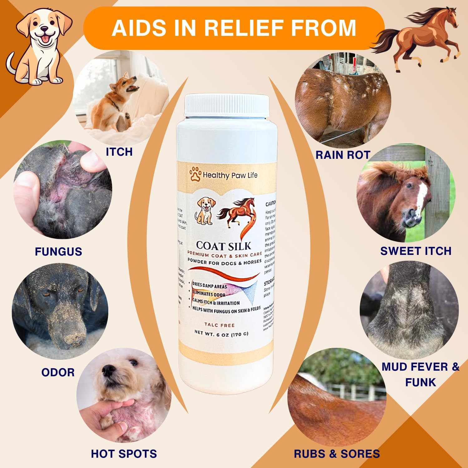 Coat Silk - Canine and Equine Dry Powder | Alleviate Odors and Itchiness | Relieves Rain Rot and Sweet Itch | Holistic Remedy and Soothing Formula | for Dogs and Horses image number 6