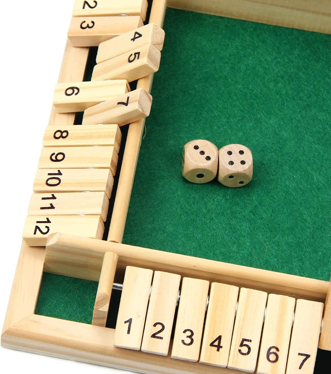 Kitchnexus 4-Player Shut the Box with 12 Numbers Wooden Table Game Classic Dice Board Toy image number 2