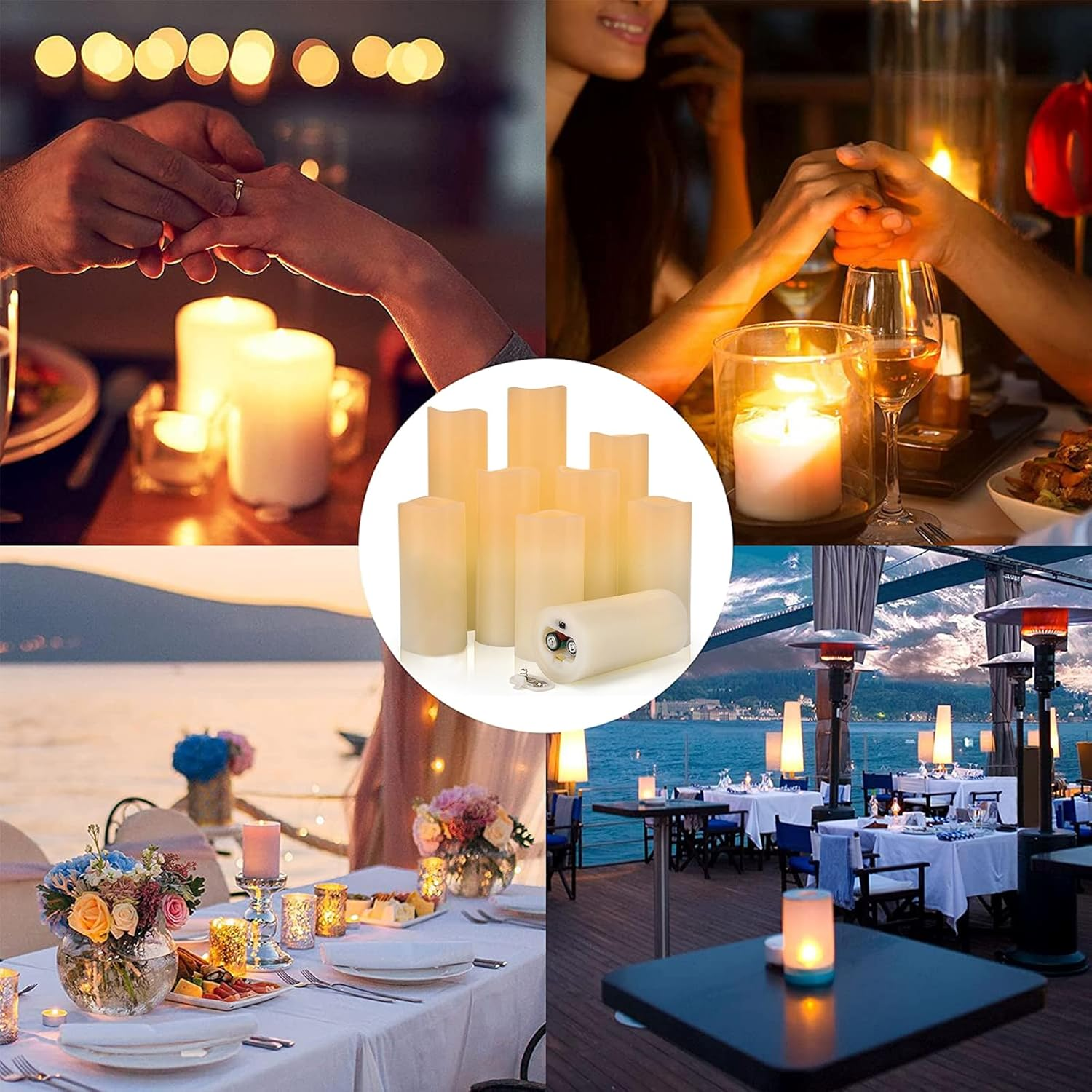 Flameless Candles Led Candles Set of 9 (H 4" 5" 6" 7" 8" 9" X D 2.2") Ivory Real Wax Battery Candles with Remote, Flameless Battery Candles for Candlelight Dinner, Home, Wedding Decoration image number 2