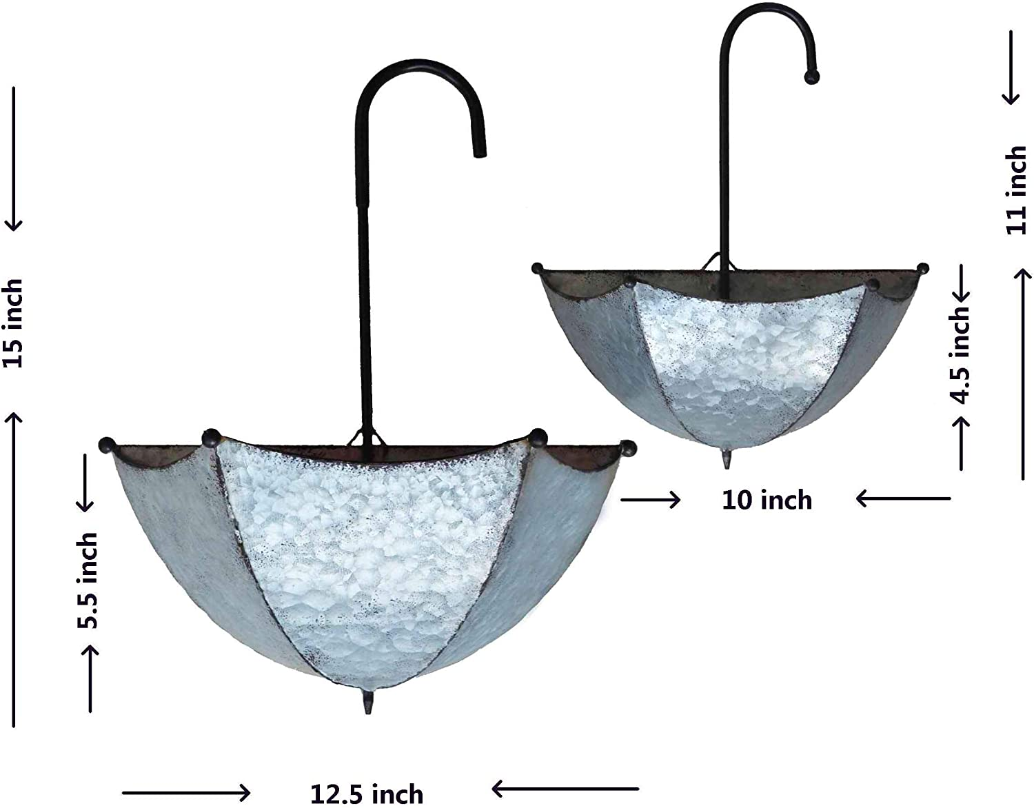 GIFTME 5 Set of 2 Galvanized Metal Umbrella Hanging Wall Planter Flower Holder Indoor or Outdoor Garden Succulent Wall Planter Set image number 6