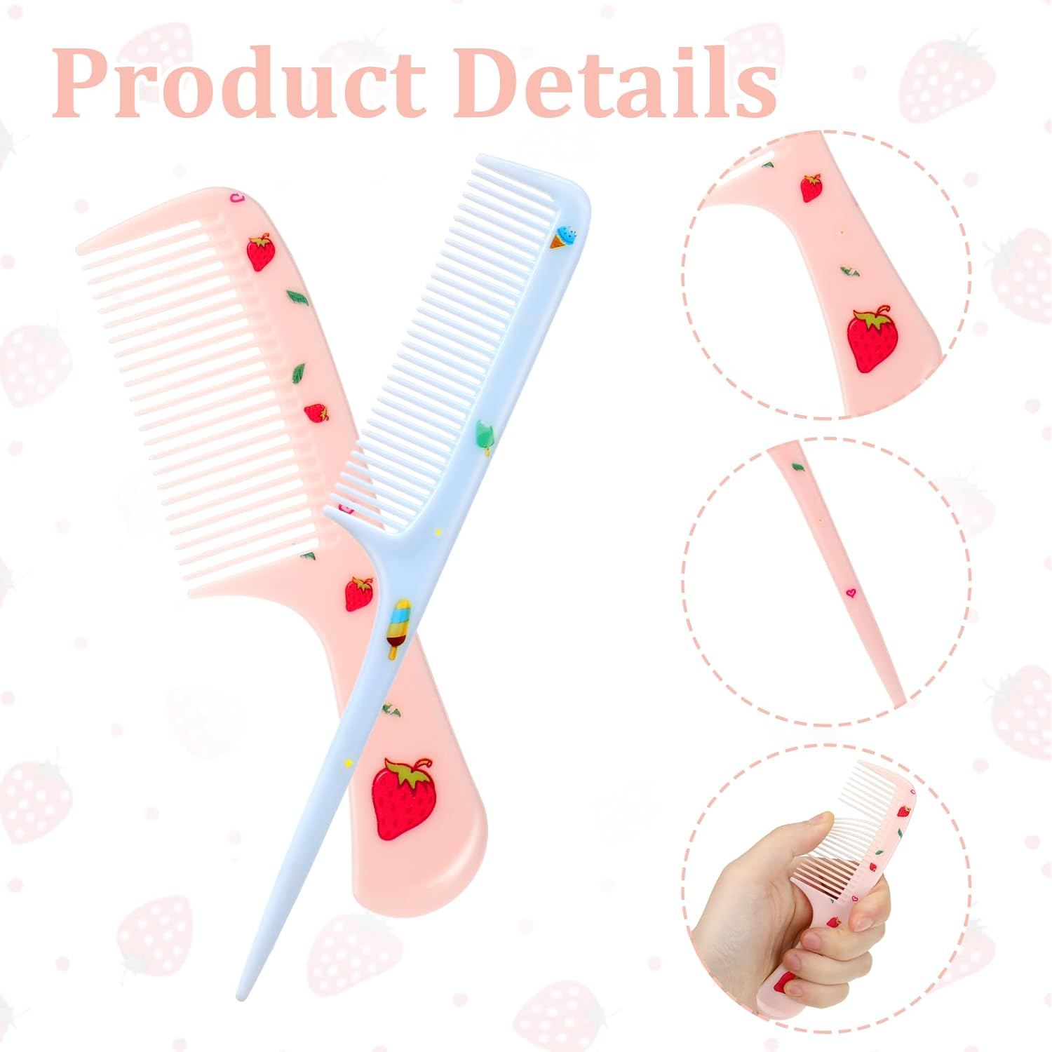 4 Pcs Girls Boys Hair Brush Kids Hairs Brushes Set Fashion Kids Hair Brushes Plastic Fine Tooth Rat Tail Combs for Girls Curly Straight Long Hairs, Blue + Pink image number 1