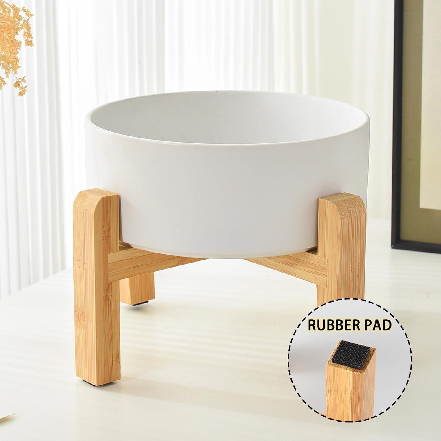 6'' Ceramic Raised Dog Bowl - 30Oz Dog Food & Water Bowl with Elevated Non-Slip Bamboo Stand, Dishwasher & Microwave Safe, anti Vomiting Heavy Duty Pet Bowl for Small and Medium Dogs, Pink image number 2