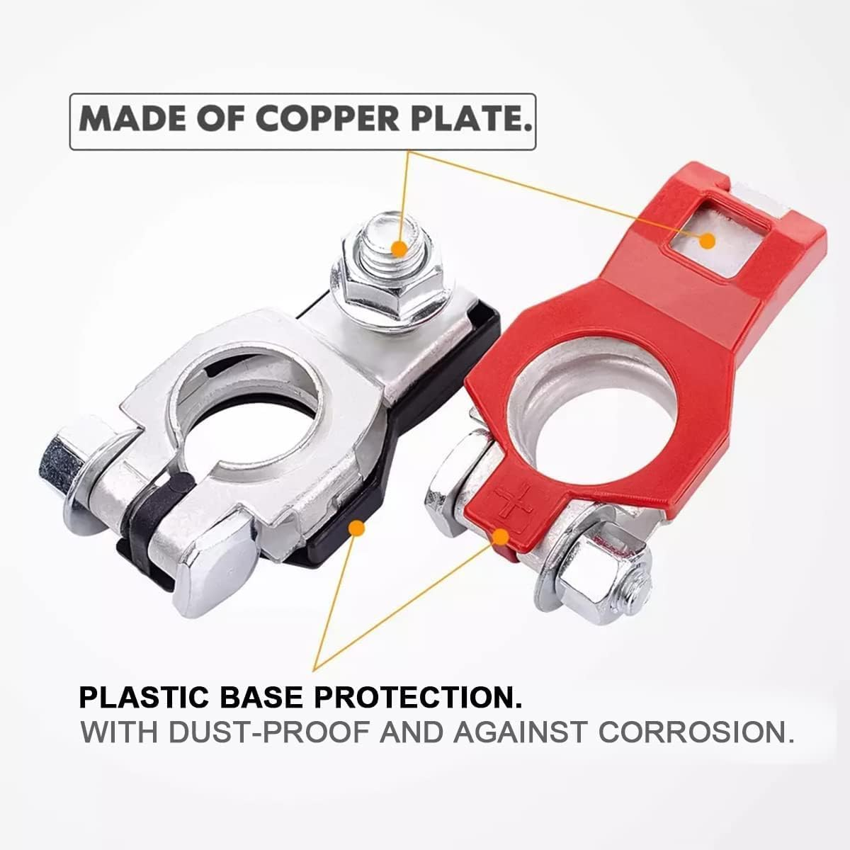 Negative Positive Battery Cable Terminals, 2Pair Battery Terminals Car Battery Cable Terminal Clamps Connectors,Battery Terminal Connectors Universal Battery Cable Ends Top Post Car Battery Clamps image number 3