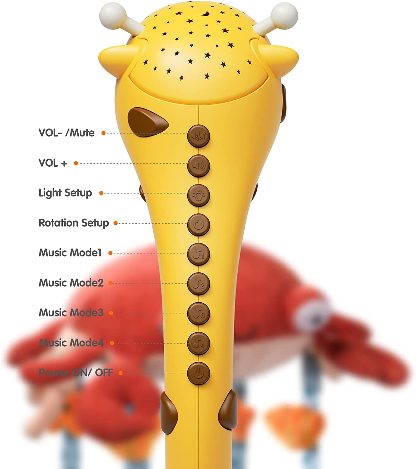 Tumama Baby 0-6 Month Cot Mobile Crib Toys Giraffe Musical Lights Remote Control with Mirror Soft Hanging Rattles Lullaby Rotating Projector Sleeping Auto Off,Mute Spin Motor Infant Newborn Gift image number 1