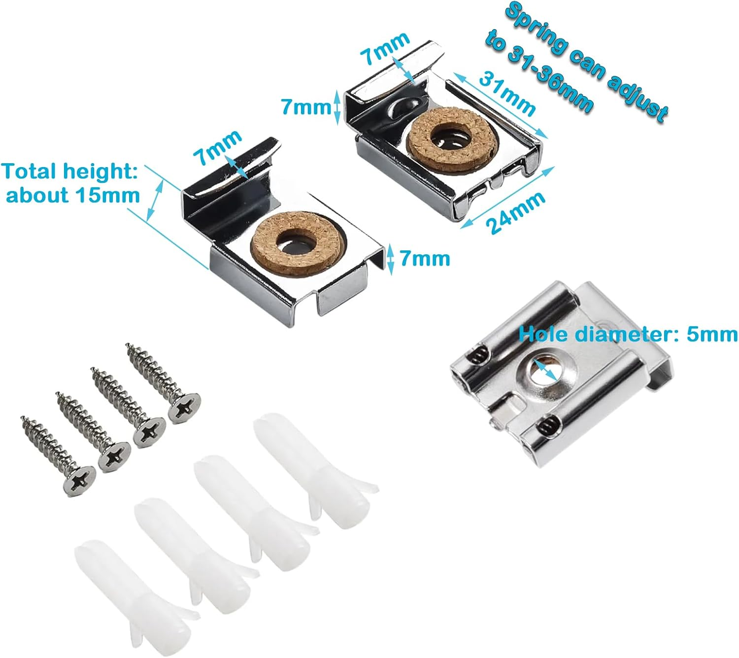 YUENTOEN Mirror Hanger Clips Set, 2 Sets (8 Pieces) Metal Spring Loaded Mirror Hanger Clips with Plugs and Screws image number 4