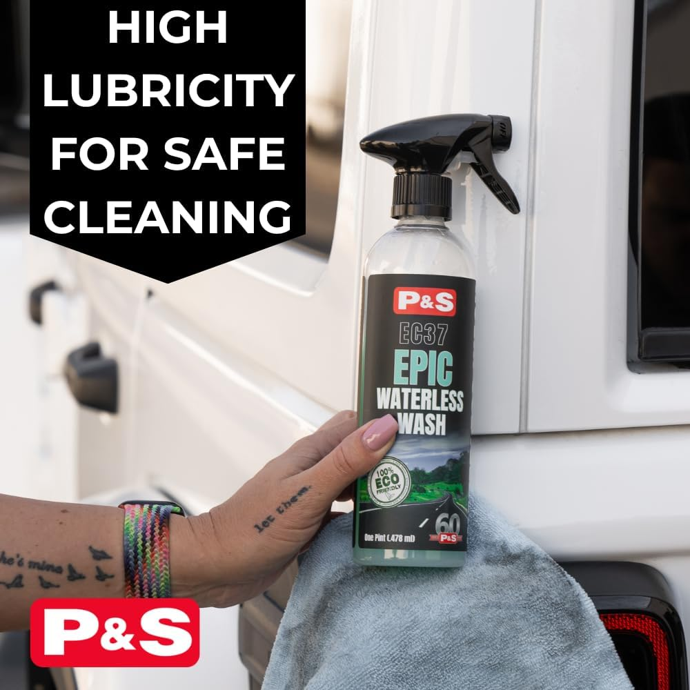 P&S Professional Detail Products - Epic Waterless Wash - Lubricants and Cleaning Agents Carefully Remove Soil without Water; Polymer Gloss Intensifier; Safe on Paint, Metal, & Glass (1 Pint)