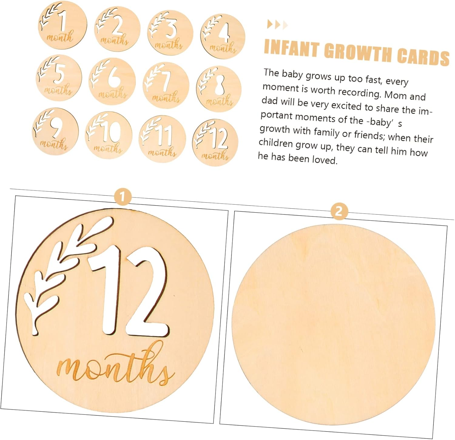 12Pcs Monthly Milestone Commemorative Blocks Wooden Growth Cards Newborn Photography Props image number 5